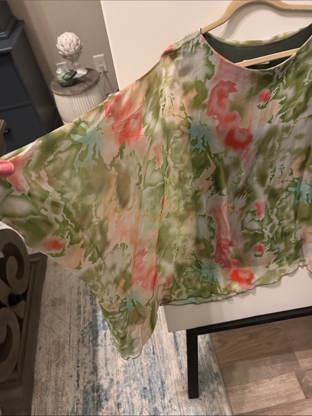 Lightweight Floral Watercolor Blouse - Green Multicolor - Picture 3 of 6